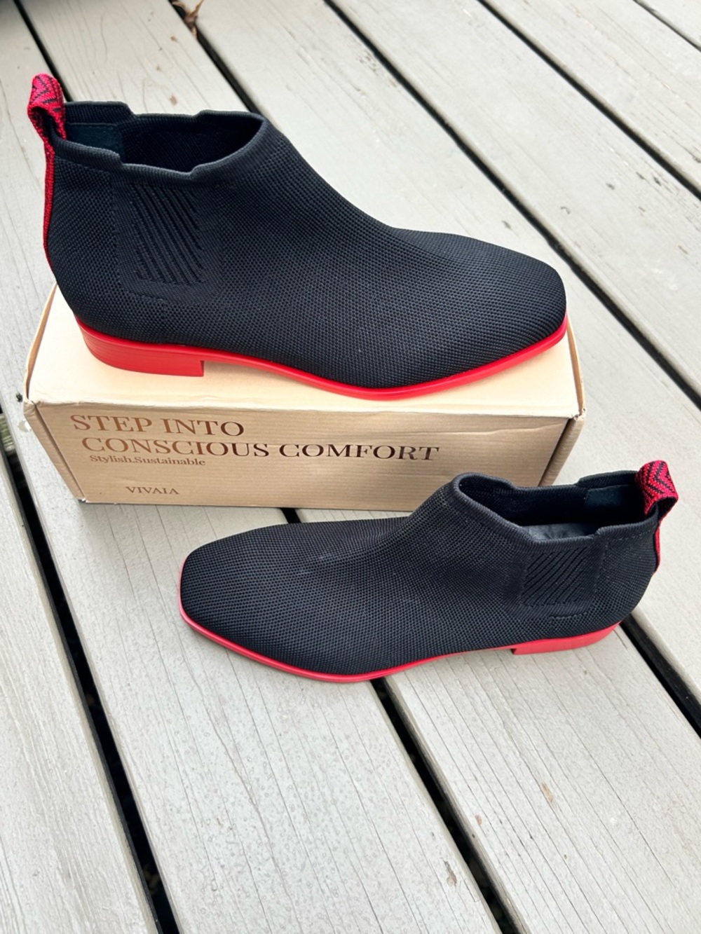 Vivaia Ryan Black Knit Ankle Boots with Red Sole | NEW without box | Size 39 US8